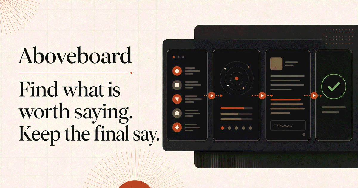 Aboveboard product illustration showing a sourced signal moving through review to approval